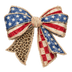 Faux Embroidery Vintage American Flag Bow Leopard Patriotic Design - DTF Ready To Press - DTF Dallas 