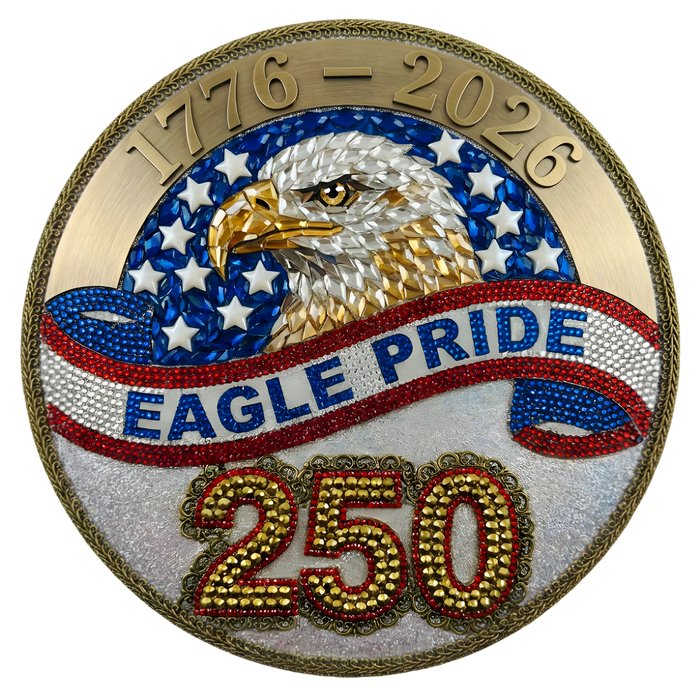 Eagle Pride 250 Faux Embroidery Beaded 1776-2026 pressed on a garment