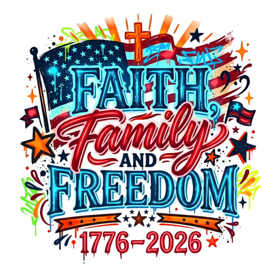Faith Family Freedom 1776-2026 Airbrush Patriotic Design - DTF Ready To Press