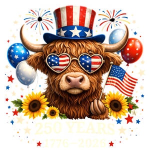 Highland Cow Patriotic 250 Years Uncle Sam Hat 1776-2026 - DTF Ready To Press - DTF Dallas 