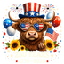 Highland Cow Patriotic 250 Years Uncle Sam Hat 1776-2026 - DTF Ready To Press - DTF Dallas 