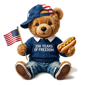 Faux Embroidery 250 Years of Freedom Patriotic Teddy Bear Design - DTF Ready To Press - DTF Dallas 