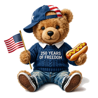 Faux Embroidery 250 Years of Freedom Patriotic Teddy Bear Design - DTF Ready To Press - DTF Dallas 