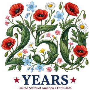 250 Years United States Floral Poppy 1776-2026 - DTF Ready To Press - DTF Dallas 