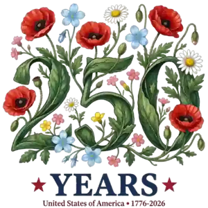 250 Years United States Floral Poppy 1776-2026 - DTF Ready To Press - DTF Dallas 