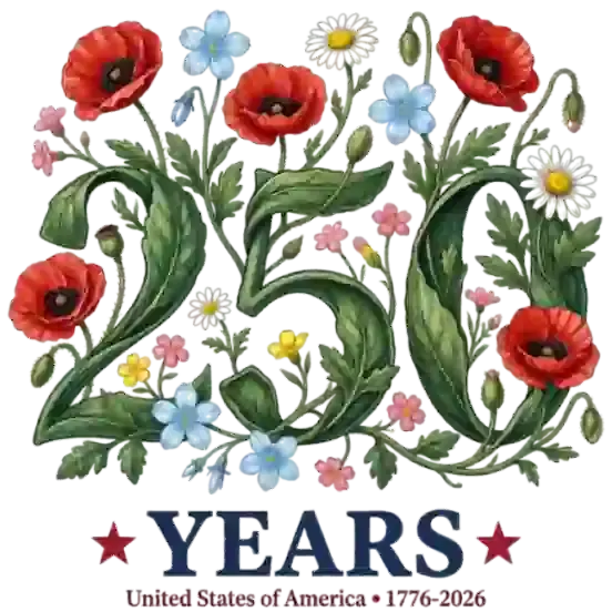 250 Years United States Floral Poppy 1776-2026 - DTF Ready To Press