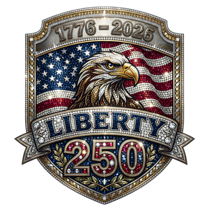 Liberty 250 Faux Rhinestone Eagle Shield 1776-2026 - DTF Ready To Press - DTF Dallas 