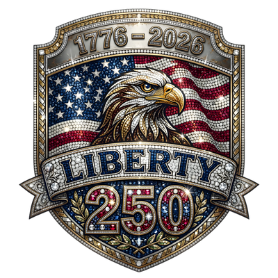 Liberty 250 Faux Rhinestone Eagle Shield 1776-2026 - DTF Ready To Press - DTF Dallas 