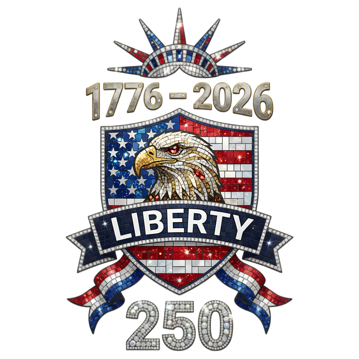 Liberty 250 Faux Mosaic Eagle Statue of Liberty 1776-2026 pressed on a garment