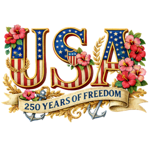 USA 250 Years of Freedom Vintage Hibiscus Floral - DTF Ready To Press - DTF Dallas 