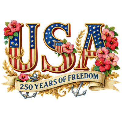 USA 250 Years of Freedom Vintage Hibiscus Floral - DTF Ready To Press - DTF Dallas 