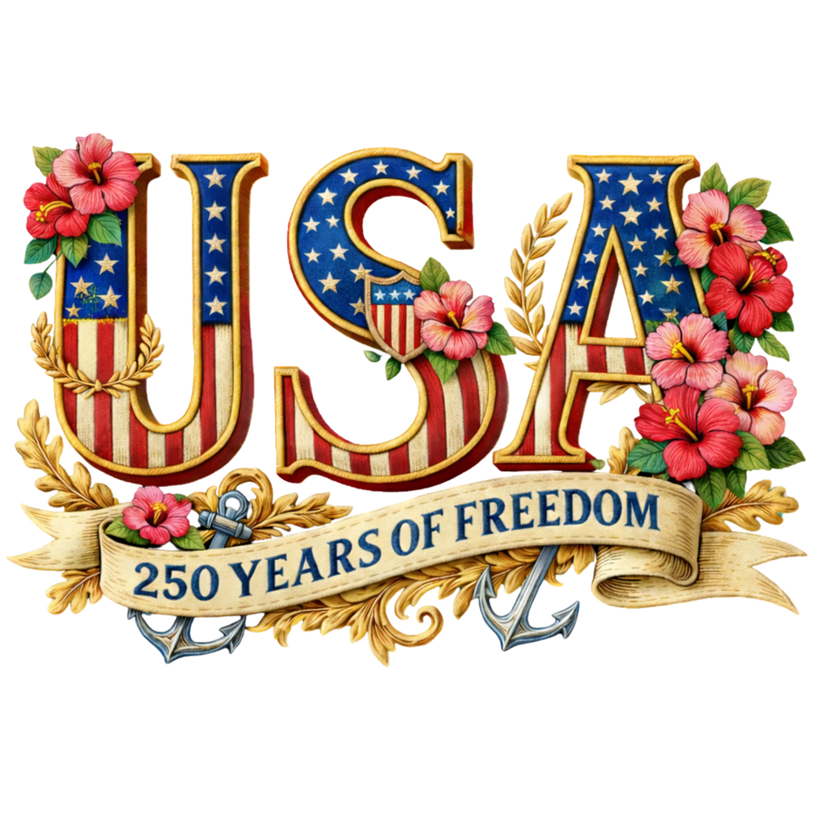 USA 250 Years of Freedom Vintage Hibiscus Floral - DTF Ready To Press