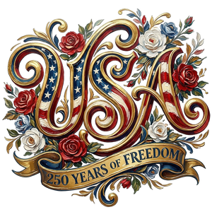 USA 250 Years of Freedom Vintage Rose Floral - DTF Ready To Press - DTF Dallas 