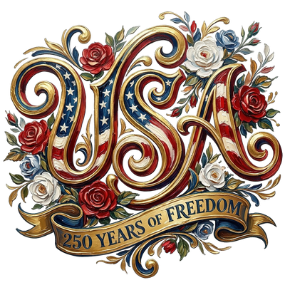 USA 250 Years of Freedom Vintage Rose Floral - DTF Ready To Press - DTF Dallas 