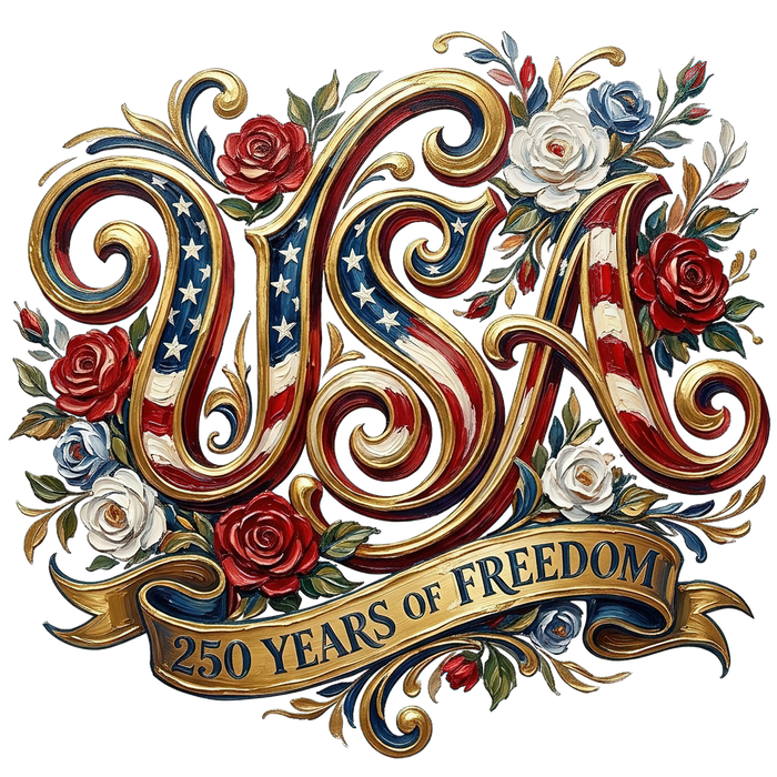 USA 250 Years of Freedom Vintage Rose Floral pressed on a garment