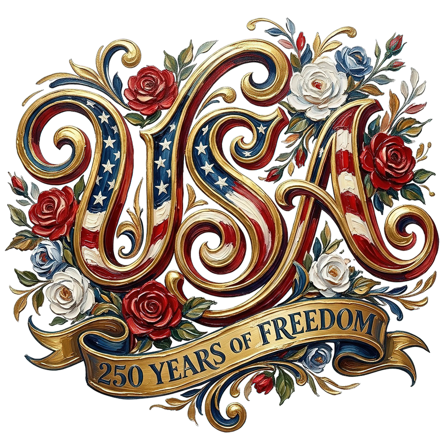 USA 250 Years of Freedom Vintage Rose Floral - DTF Ready To Press