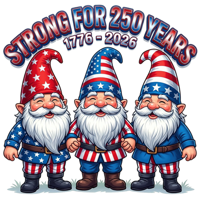 Strong For 250 Years Patriotic Gnome Trio 1776-2026 - DTF Ready To Press - DTF Dallas 
