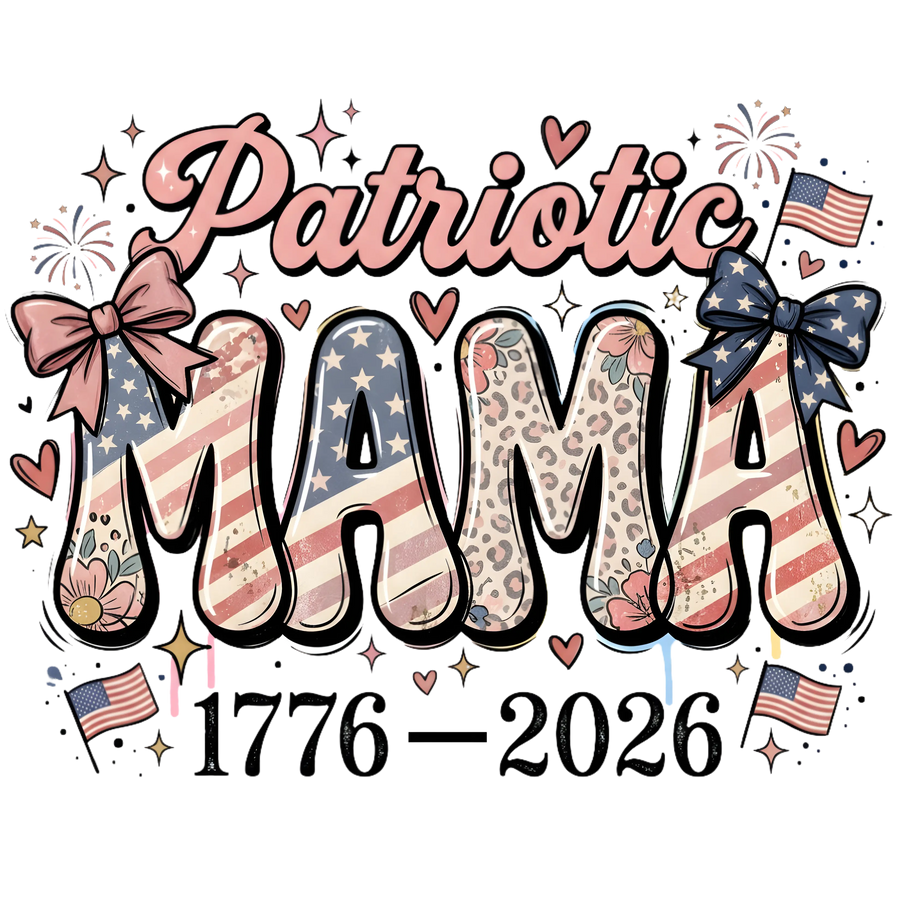 Patriotic Mama Coquette Bow Leopard Flag 1776-2026 - DTF Ready To Press