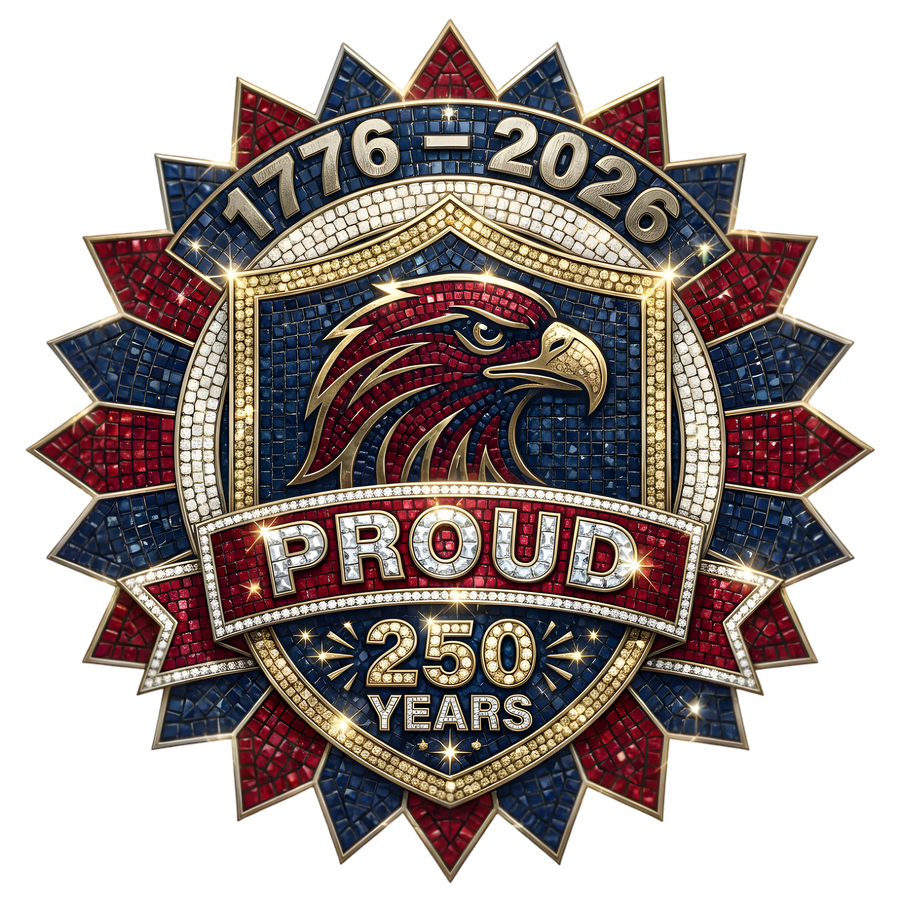 Proud 250 Years Faux Mosaic Eagle Star Badge 1776-2026 - DTF Ready To Press