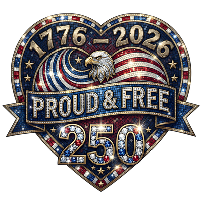 Proud & Free 250 Faux Mosaic Eagle Heart 1776-2026 - DTF Ready To Press - DTF Dallas 