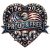 Proud & Free 250 Faux Mosaic Eagle Heart 1776-2026 - DTF Ready To Press - DTF Dallas 