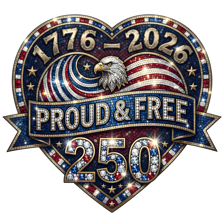 Proud & Free 250 Faux Mosaic Eagle Heart 1776-2026 - DTF Ready To Press