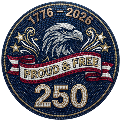 Proud & Free 250 Faux Mosaic Eagle Medallion 1776-2026 - DTF Ready To Press - DTF Dallas 