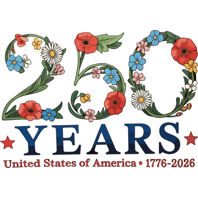 250 Years United States Floral Boho 1776-2026 - DTF Ready To Press - DTF Dallas 
