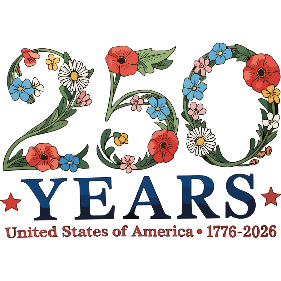 250 Years United States Floral Boho 1776-2026 - DTF Ready To Press