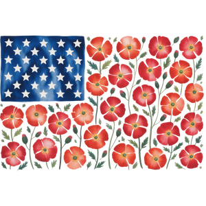 Watercolor American Flag Poppies Patriotic - DTF Ready To Press - DTF Dallas 