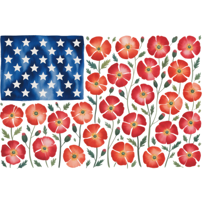 Watercolor American Flag Poppies Patriotic - DTF Ready To Press - DTF Dallas 