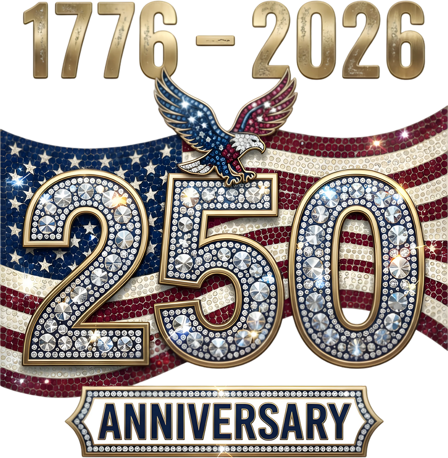 1776-2026 Faux Rhinestone 250 Anniversary Eagle Flag - DTF Ready To Press