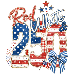 Red White & 250 Faux Embroidery Patchwork 1776 - DTF Ready To Press - DTF Dallas 