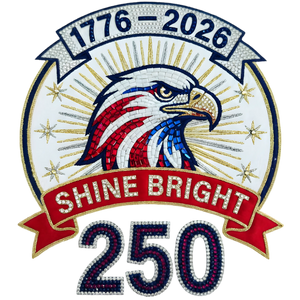 Shine Bright 250 Faux Embroidery Beaded Eagle 1776-2026 - DTF Ready To Press - DTF Dallas 