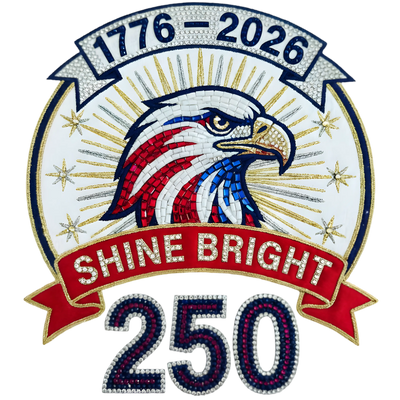 Shine Bright 250 Faux Embroidery Beaded Eagle 1776-2026 - DTF Ready To Press - DTF Dallas 