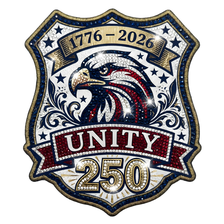 Unity 250 Faux Embroidery Beaded Eagle Shield 1776-2026 - DTF Ready To Press