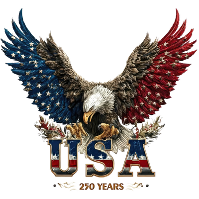 USA 250 Years Bald Eagle Stars & Stripes Wings - DTF Ready To Press - DTF Dallas 
