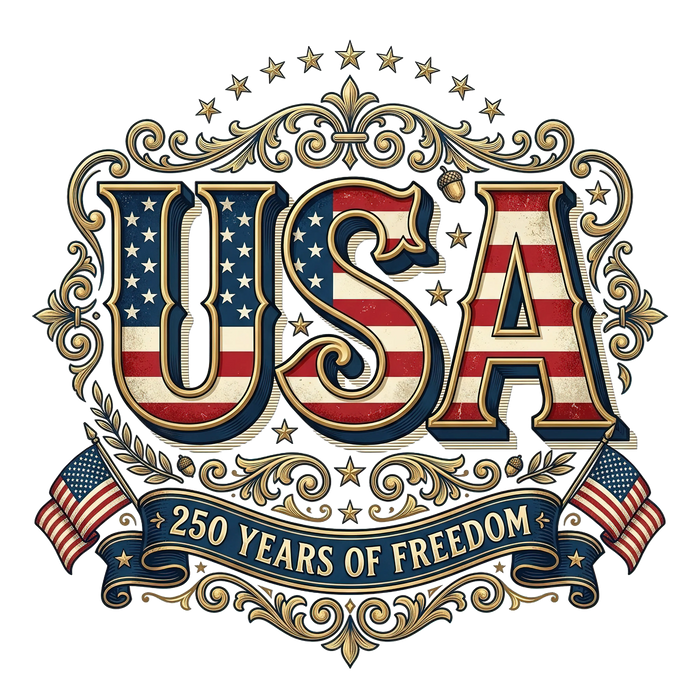 USA 250 Years of Freedom Vintage Emblem Design pressed on a garment