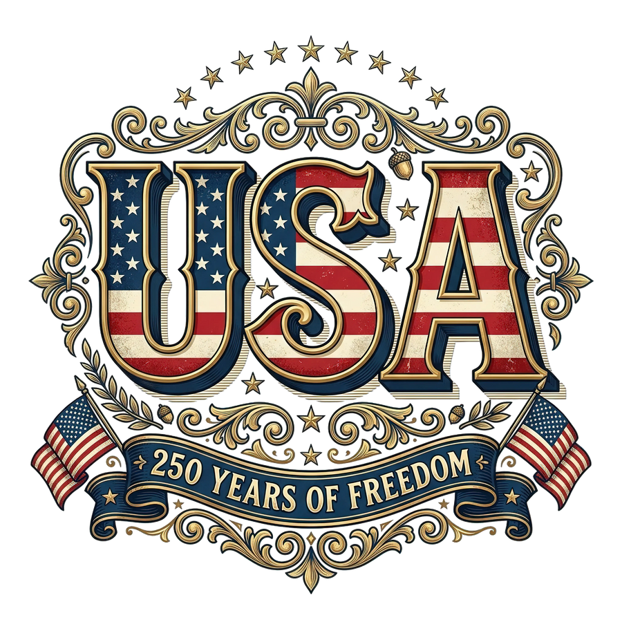 USA 250 Years of Freedom Vintage Emblem Design - DTF Ready To Press