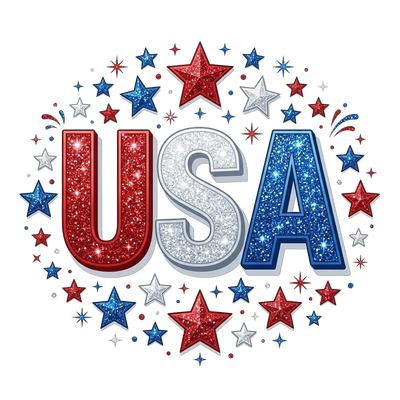USA Glitter Stars Patriotic Design - DTF Ready To Press - DTF Dallas 