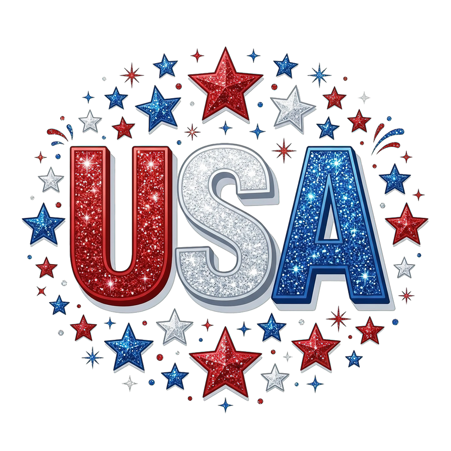 USA Glitter Stars Patriotic Design - DTF Ready To Press
