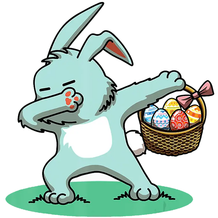Dabbing Rabbit Easter Design pressed on a garment