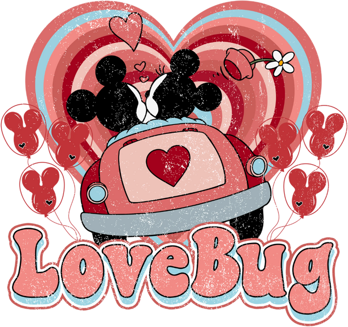 Valentine's Day Disney Mickey & Minnie Design pressed on a garment