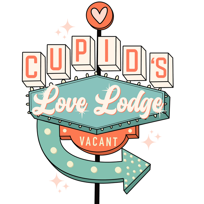 Cupid's Love Lodge Vacant Valentine's Design pressed on a garment