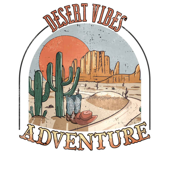 Desert Vibes Adventure Western Design pressed on a garment