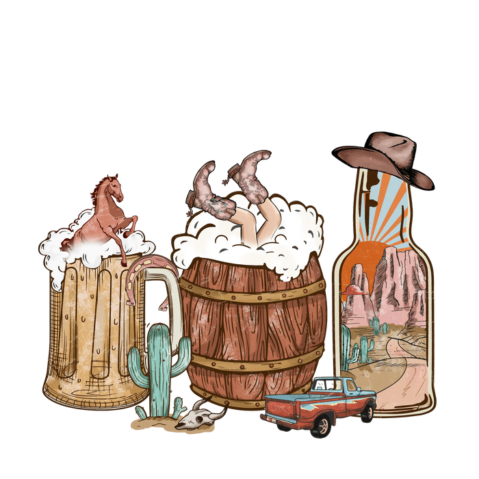 Western Cowboys Drink Design pressed on a garment