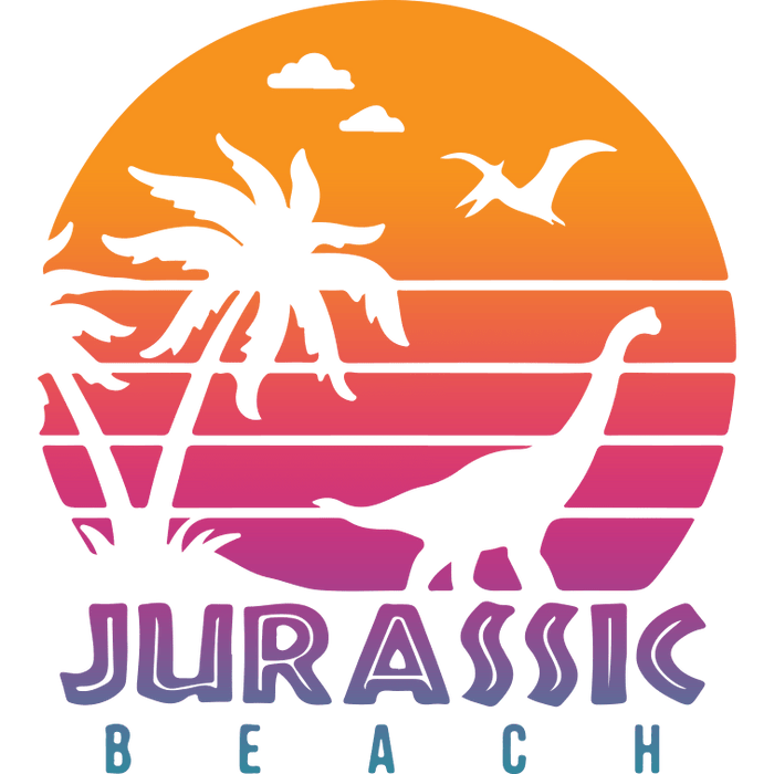 Retro Jurrasic Beach Design pressed on a garment