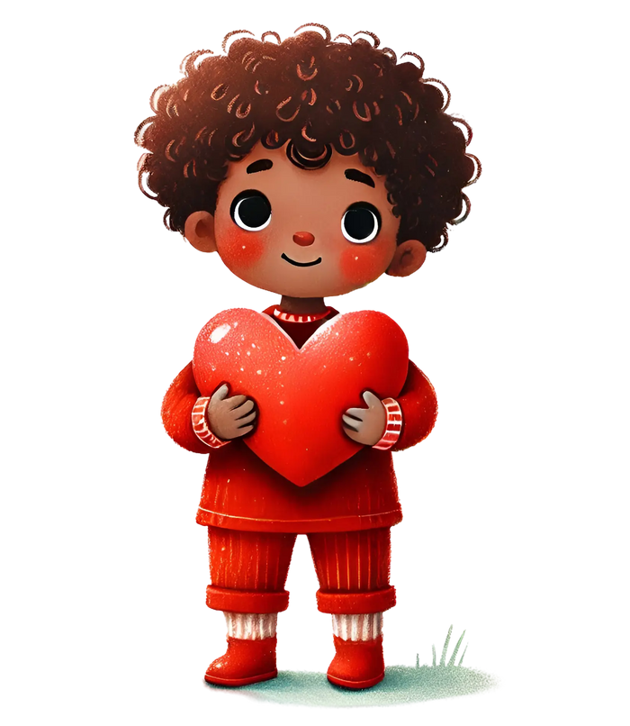 Boy Holding A Big Heart Design Love Always Collection pressed on a garment