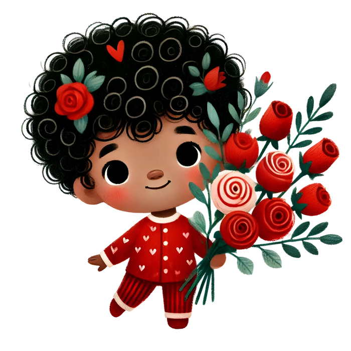 Boy Holding A Bouquet Of Red Roses Design pressed on a garment