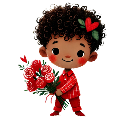 Valentine's Day Boy Holding A Bouquet Of Red Roses Design | DTF Dallas - DTF Dallas 